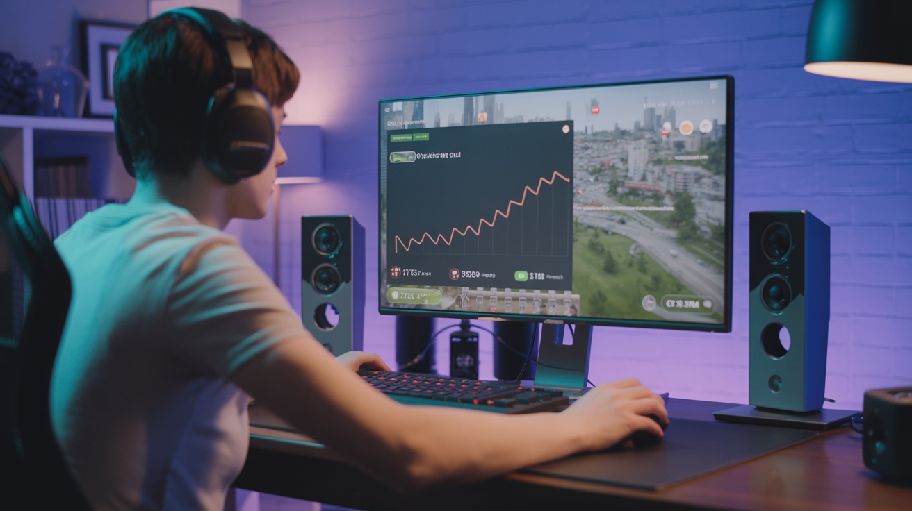 Twitch-streamer sjekker vekst av følgere på dashbord — kjøp av ekte Twitch-følgere for kanalhvekst i 2026