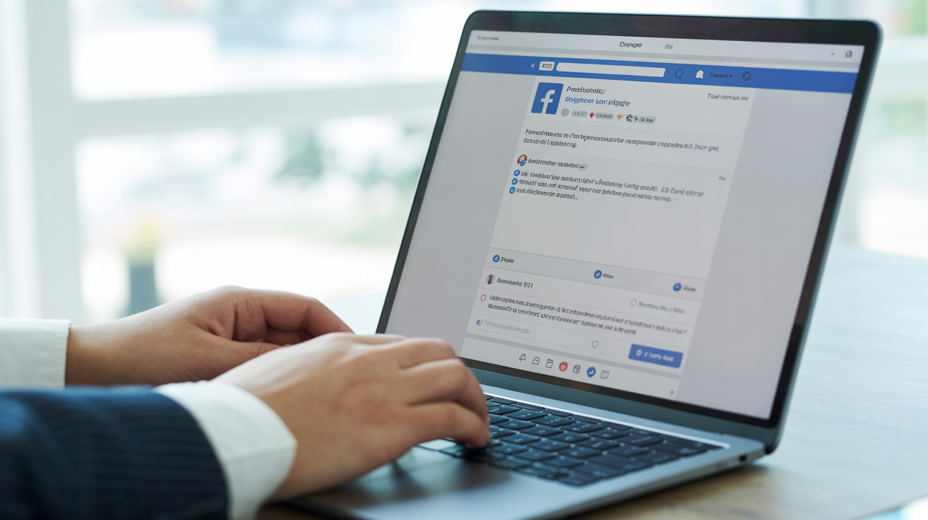 Gestionnaire de page Facebook répondant aux commentaires sur ordinateur portable pour améliorer l'engagement