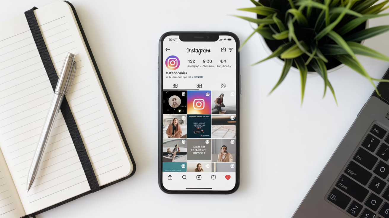 Smartphone che visualizza un feed di Reels Instagram con statistiche di engagement elevate, strategia di like acquistati