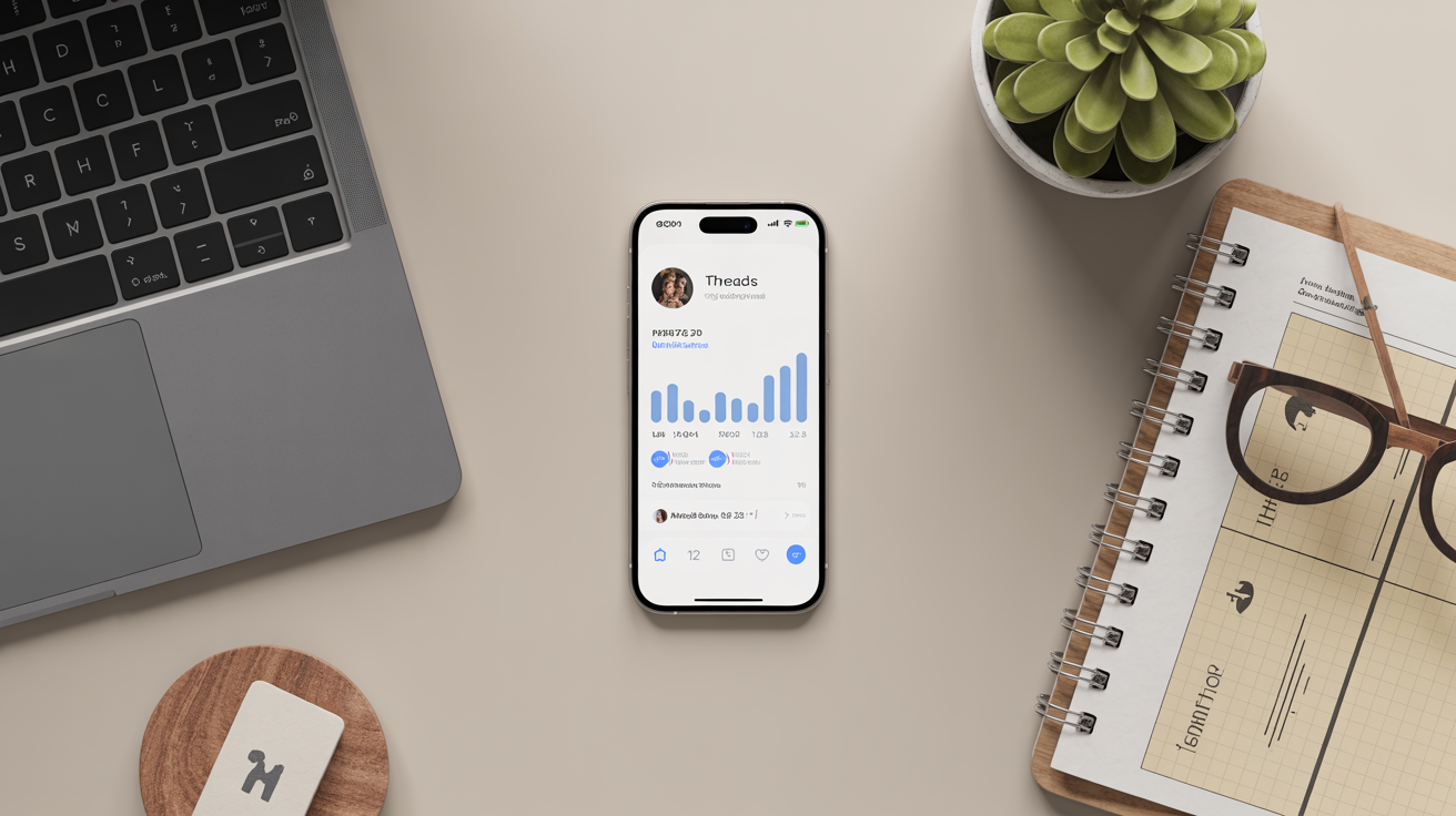 Profilo Threads visualizzato su smartphone con statistiche di crescita dei follower visibili