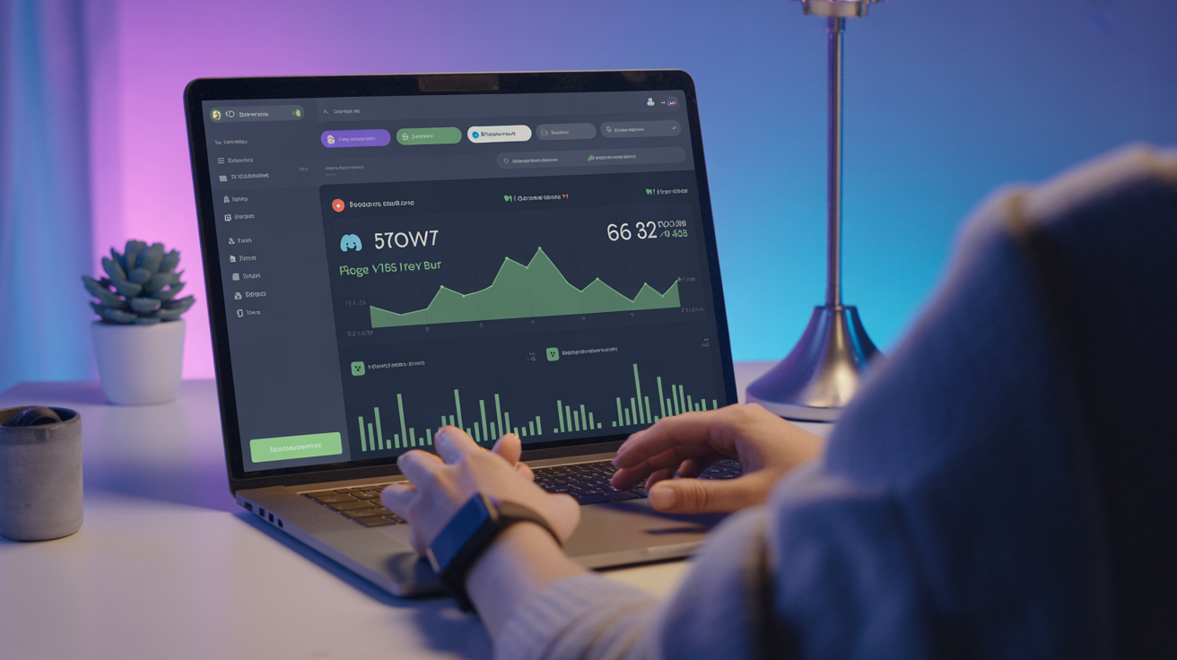 Community manager analysant la croissance d’un serveur Discord sur ordinateur portable, stratégie communautaire 2026