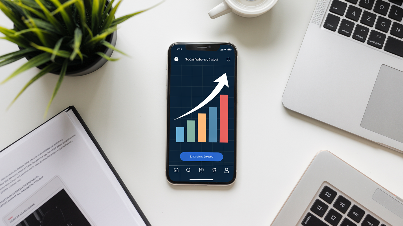 Threads takipçi büyüme grafiği gösteren akıllı telefon, kalıcı sosyal medya büyümesi