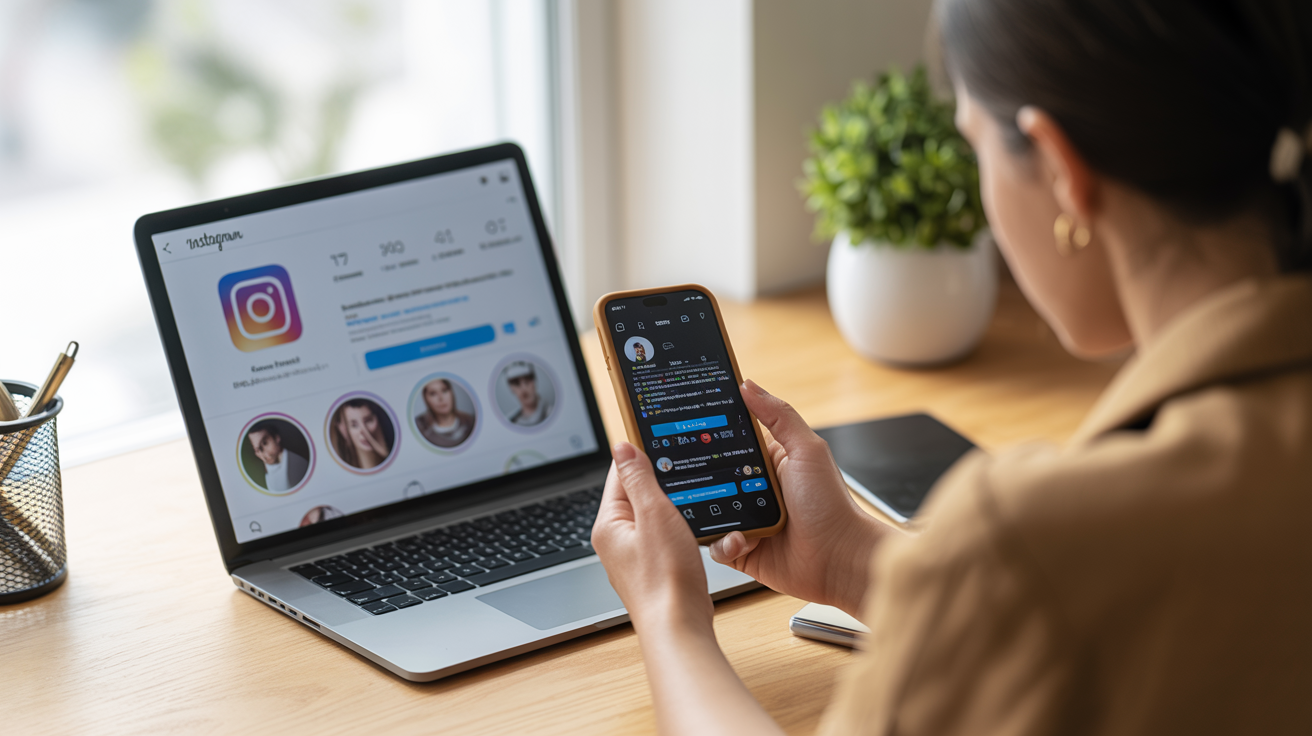 İçerik yaratıcısı akıllı telefonda Instagram profilinin büyüme grafiğini inceler, sosyal medya stratejisi Haziran 2026