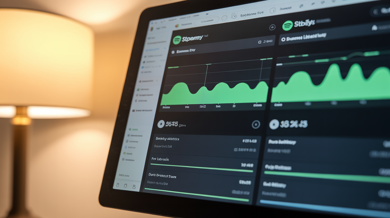 Écran Spotify for Artists affichant les métriques de streams, d'auditeurs mensuels et de sauvegardes