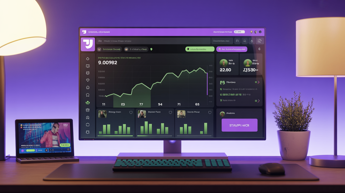 Illustration stylisée d'un tableau de bord analytique pour suivre des performances Twitch