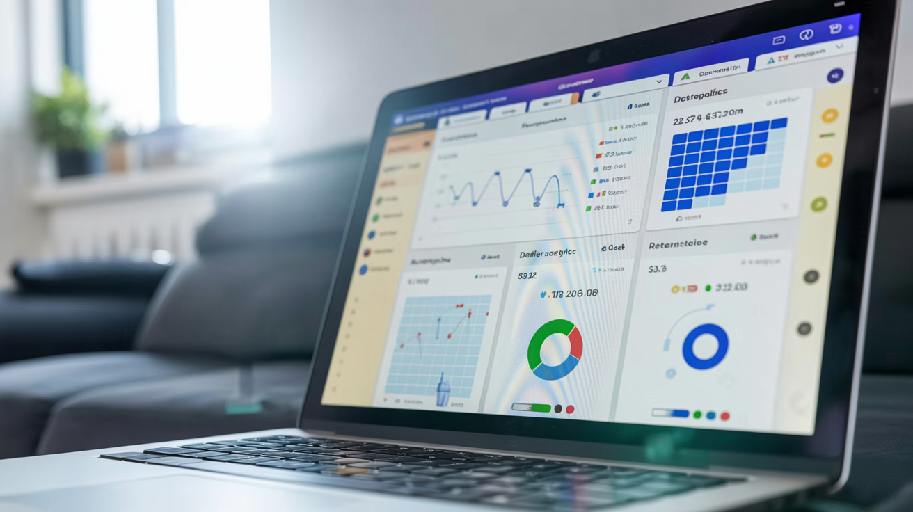 Écran d'ordinateur affichant des graphiques de démographie audience et courbes de rétention dans une interface analytics