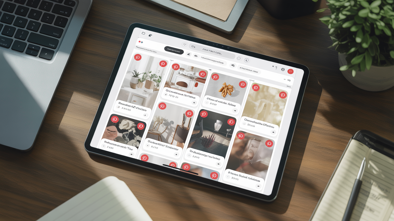 Visualizzazione di pin con molti repin su una bacheca Pinterest su tablet, interazione social media