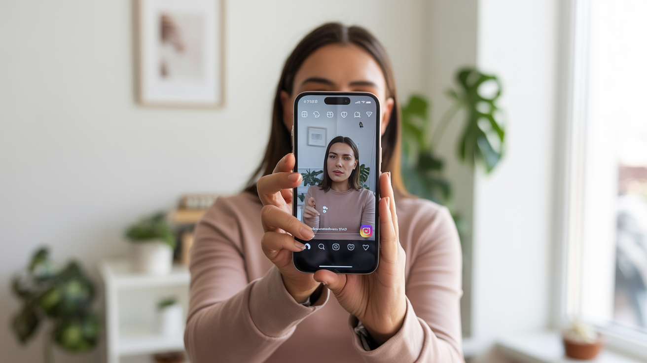 Creator di contenuti che registra un Reel Instagram su smartphone, strategia di acquisto di like per Reels