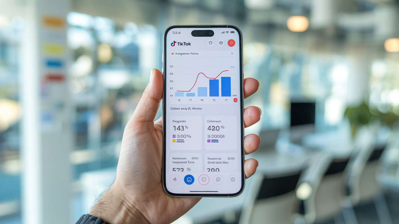 Statistiques TikTok affichées sur smartphone montrant les pics d'engagement par heure et jour de publication