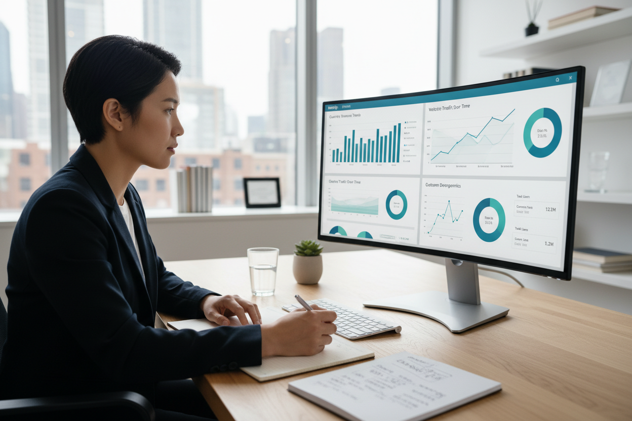 Personne qui analyse des statistiques sur son ordinateur