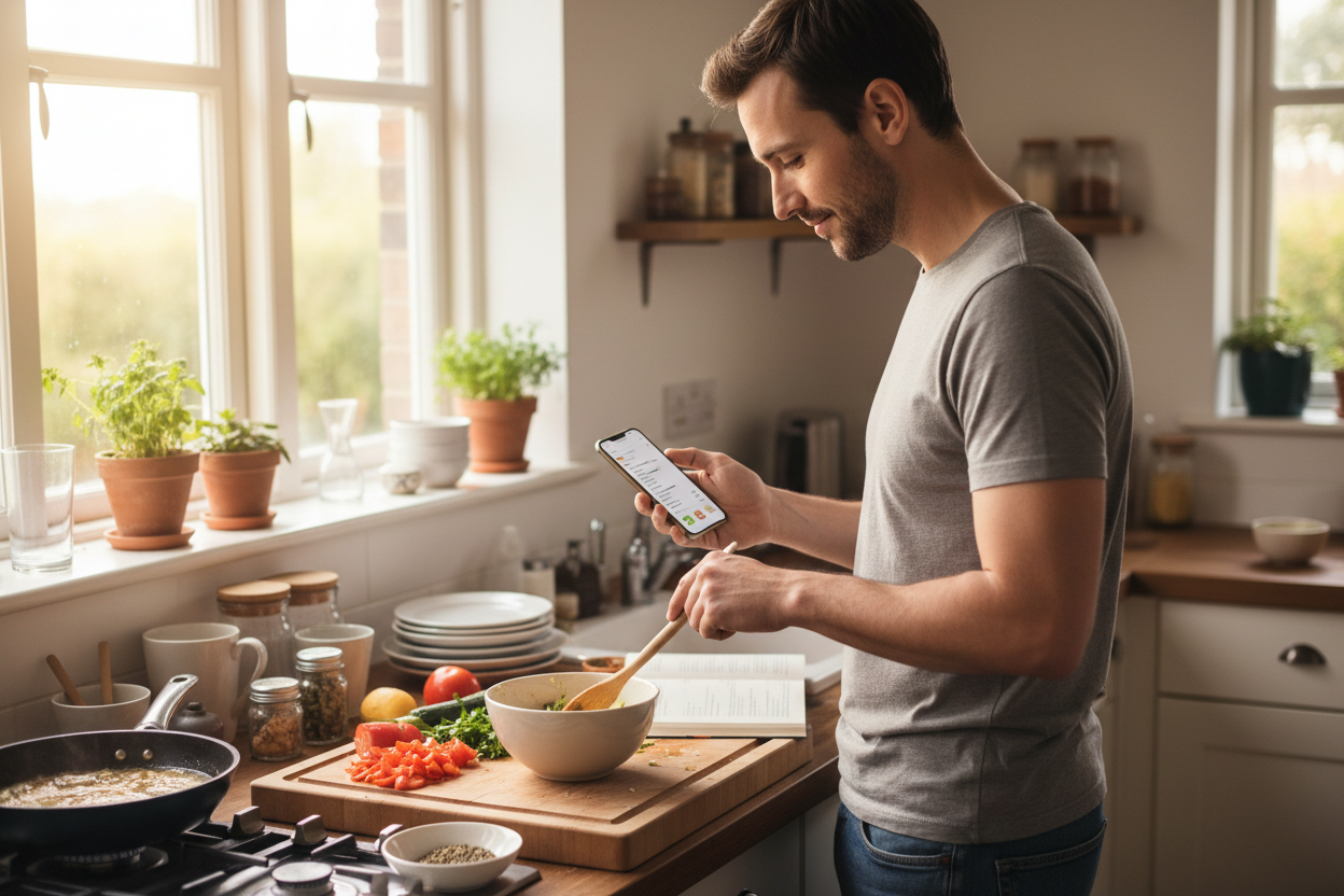 Une personne qui regarde son téléphone pendant qu'elle mange
