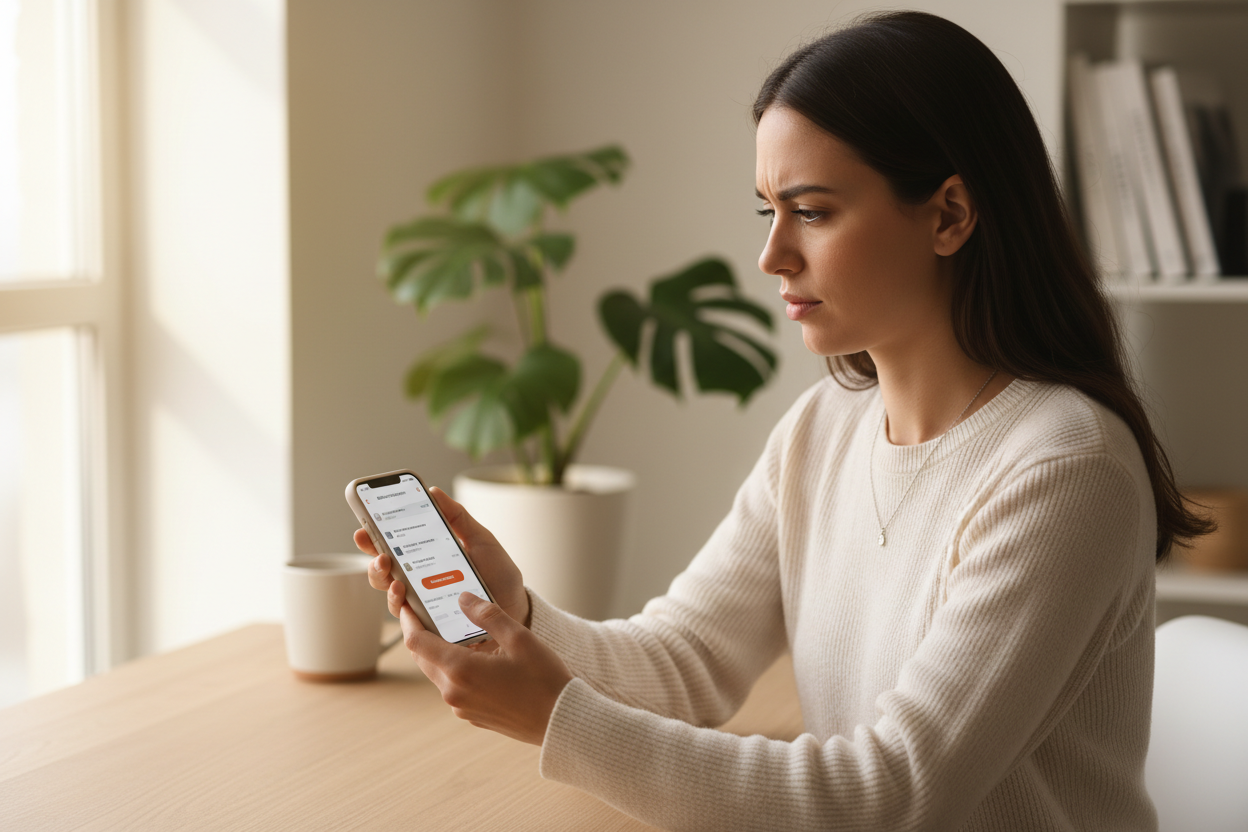 Quelqu'un qui s'apprête à faire un achat en ligne via son téléphone (une femme)